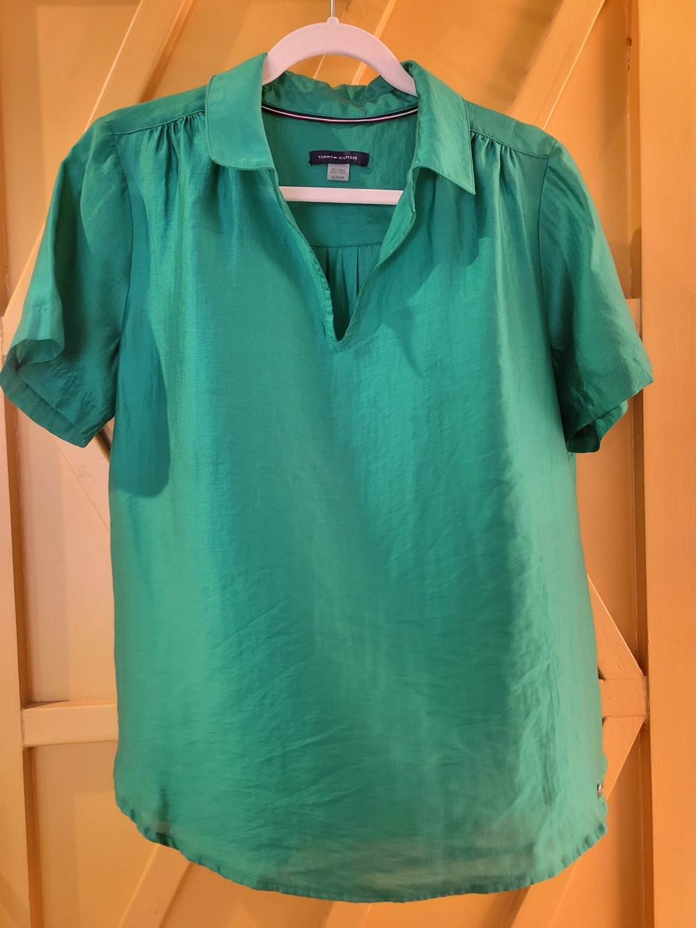 Tommy Hilfiger Emerald Green Short-Sleeve V-Neck Blouse